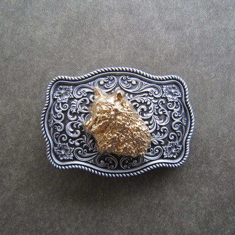 Western Flower Pattern Wolf Head Belt Buckle