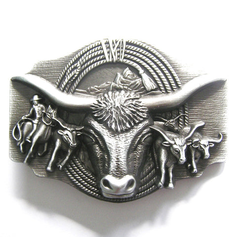 Longhorn Bulls Cowboy Belt Buckle