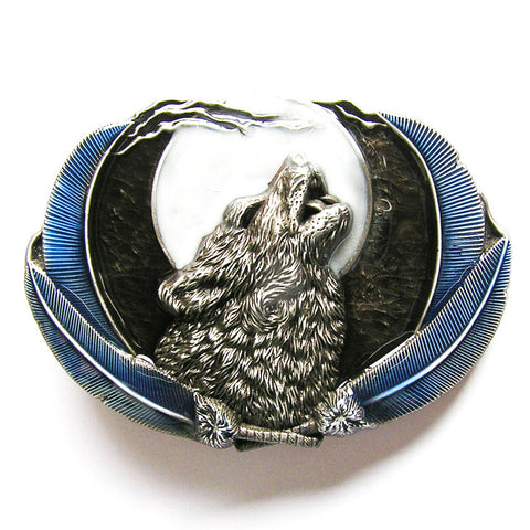 Howling Wolf Moon Color Belt Buckle