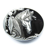 Black & Silver Western Horse Belt Buckle