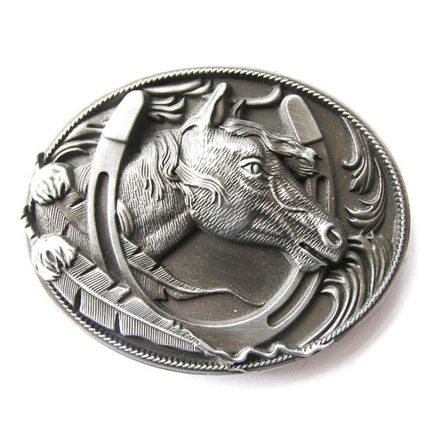 Western Horse Horseshoe Belt Buckle